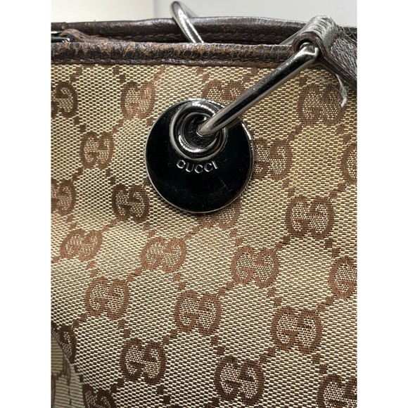 Authentic Gucci GG Leather & Canvas Eclipse Tote Bag Hand Purse - Picture 2 of 12